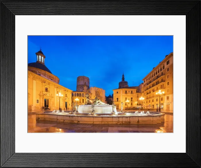 Framed Print : Fountain Rio Turia on Square of the Virgin Saint Mary, Valencia Cathedral, Basilica of Virgen the Helpless at night in Valencia, Spain Framed Print : Fountain Rio Turia on Square of the Virgin Saint Mary, Valencia Cathedral, Basilica of Virgen the Helpless at night in Valencia, Spain