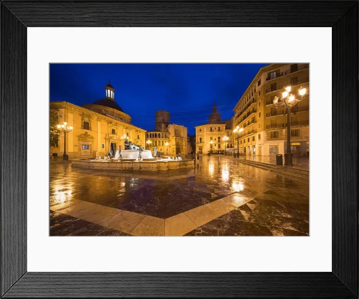 Framed Print : Fountain Rio Turia on Square of the Virgin Saint Mary, Valencia Cathedral, Basilica of Virgen the Helpless at night in Valencia, Spain Framed Print : Fountain Rio Turia on Square of the Virgin Saint Mary, Valencia Cathedral, Basilica of Virgen the Helpless at night in Valencia, Spain