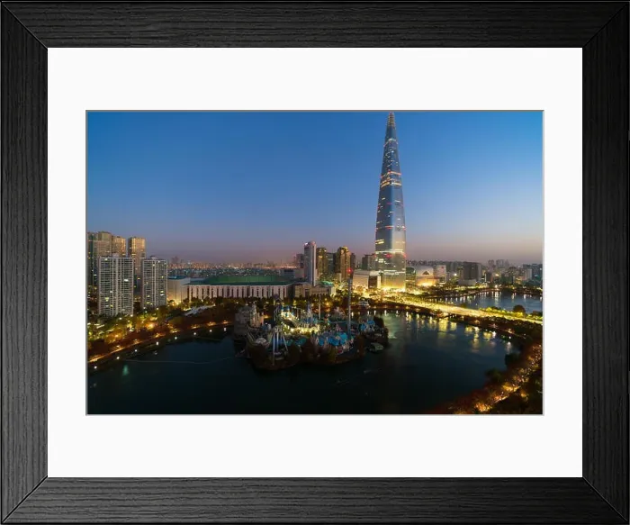 Framed Print : South Korea skyline of Seoul, The best view of South Korea with Lotte world mall at Jamsil in Seoul