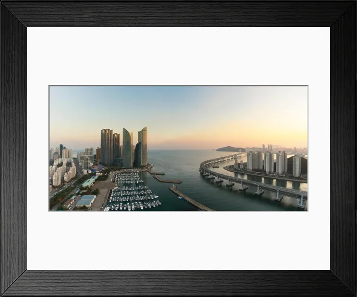 Framed Print : Busan city skyline view at Haeundae district, Gwangalli Beach with yacht pier at Busan, South Korea Framed Print : Busan city skyline view at Haeundae district, Gwangalli Beach with yacht pier at Busan, South Korea