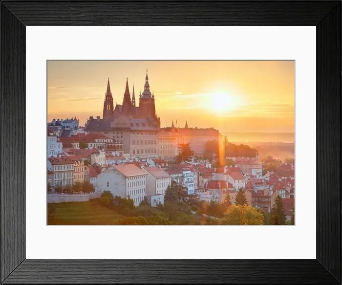 Framed Print : Prague Castle. Aerial cityscape image of Prague, capital city of Czech Republic with St. Vitus Cathedral and Castle District during summer sunrise Framed Print : Prague Castle. Aerial cityscape image of Prague, capital city of Czech Republic with St. Vitus Cathedral and Castle District during summer sunrise