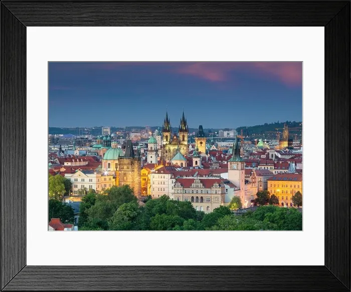 Framed Print : Prague. Aerial cityscape image of Prague, Czech Republic with the Church of Our Lady before Tyn, Old Town Bridge Tower, Powder Tower at sunset Framed Print : Prague. Aerial cityscape image of Prague, Czech Republic with the Church of Our Lady before Tyn, Old Town Bridge Tower, Powder Tower at sunset