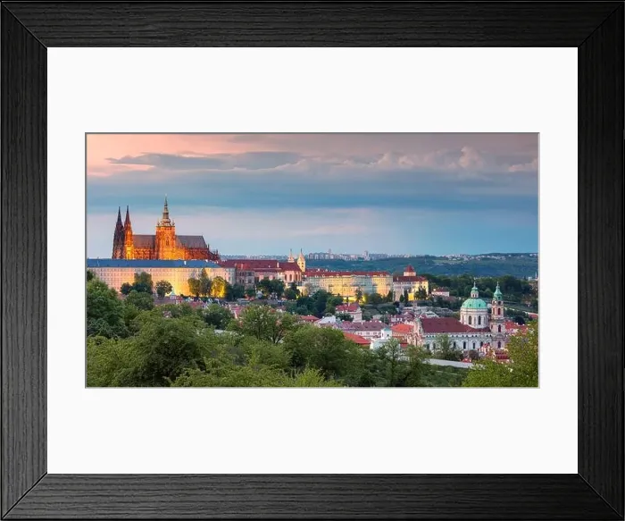 Framed Print : Prague. Panoramic aerial cityscape image of Prague, capital city of Czech Republic with St. Vitus Cathedral and Castle District during summer sunset Framed Print : Prague. Panoramic aerial cityscape image of Prague, capital city of Czech Republic with St. Vitus Cathedral and Castle District during summer sunset