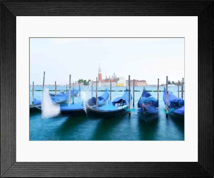 Framed Print : Row of gondolas parked on city pier Framed Print : Row of gondolas parked on city pier