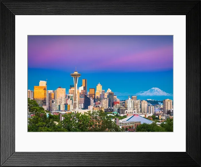Framed Print : Seattle, Washington, USA downtown skyline at night with Mt. Rainier Framed Print : Seattle, Washington, USA downtown skyline at night with Mt. Rainier