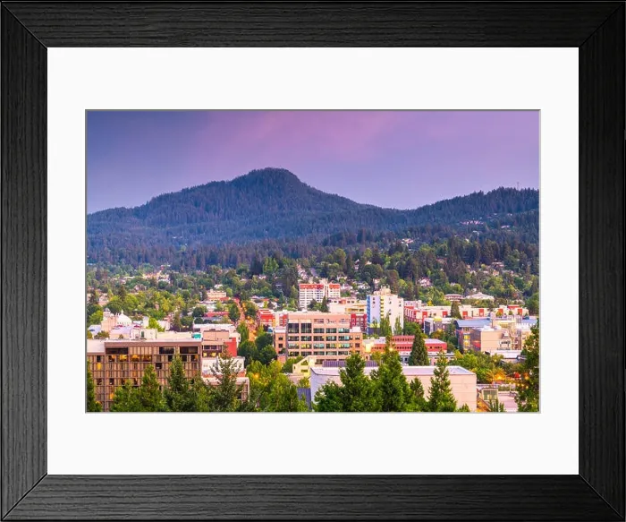 Framed Print : Eugene, Oregon, USA downtown cityscape at dusk Framed Print : Eugene, Oregon, USA downtown cityscape at dusk