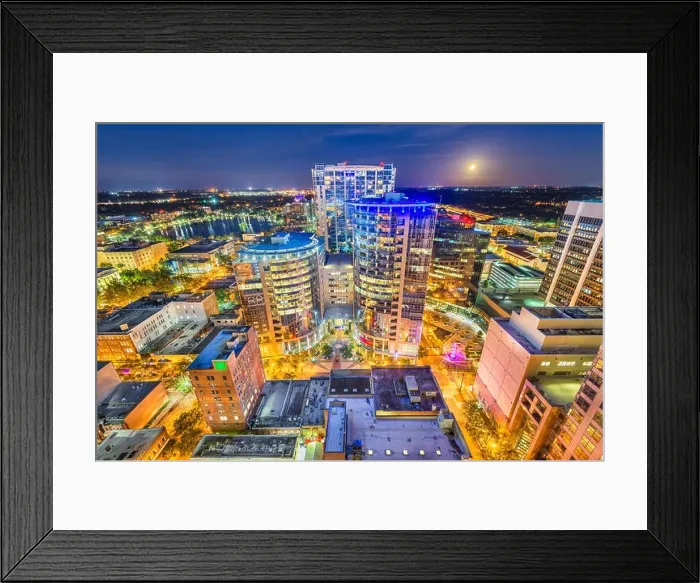 Framed Print : Orlando, Florida, USA aerial cityscape towards Lake Eola at dusk Framed Print : Orlando, Florida, USA aerial cityscape towards Lake Eola at dusk