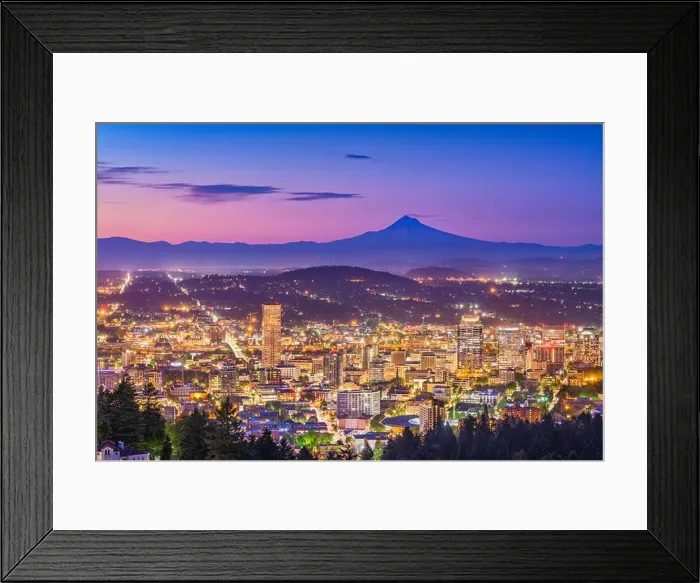 Framed Print : Portland, Oregon, USA downtown skyline with Mt. Hood Framed Print : Portland, Oregon, USA downtown skyline with Mt. Hood