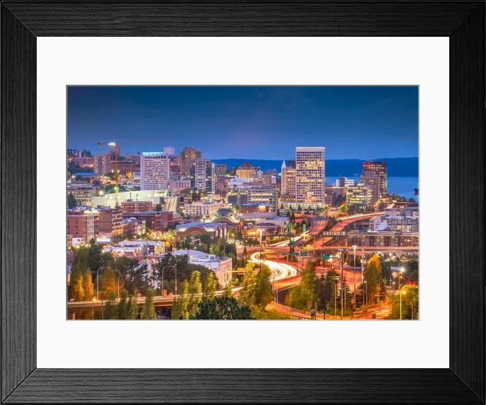 Framed Print : Tacoma, Washington, USA skyline at night