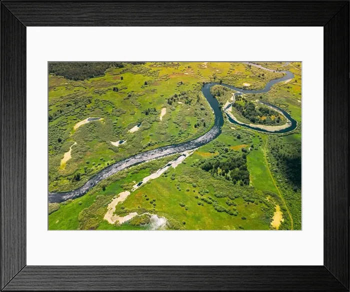 Framed Print : Aerial View Green Forest Woods And River Landscape In Sunny Spring Summer Day. Top View Of Beautiful European Nature From High Attitude In Autumn Framed Print : Aerial View Green Forest Woods And River Landscape In Sunny Spring Summer Day. Top View Of Beautiful European Nature From High Attitude In Autumn