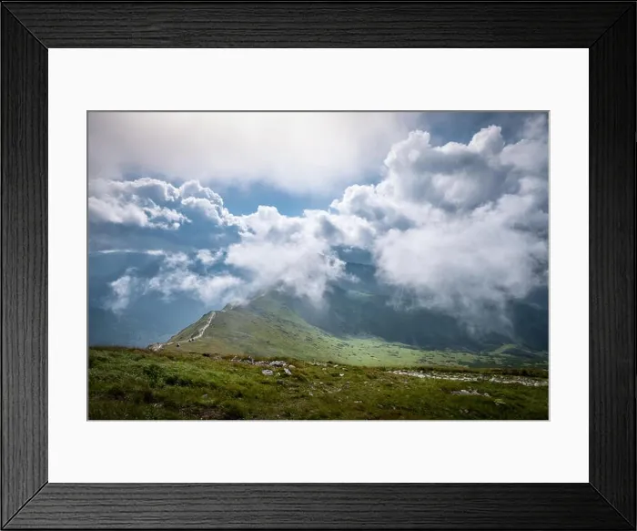 Framed Print : Scenic mountain view with dramatic low clouds at summer day in Tatra mountains, Poland