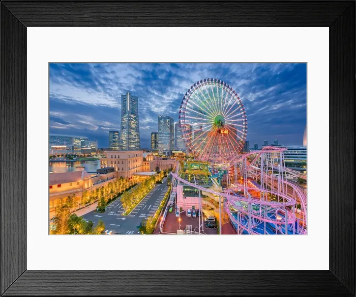 Framed Print : Yokohama, Japan skyline at dusk towards the Minato Mirai district Framed Print : Yokohama, Japan skyline at dusk towards the Minato Mirai district