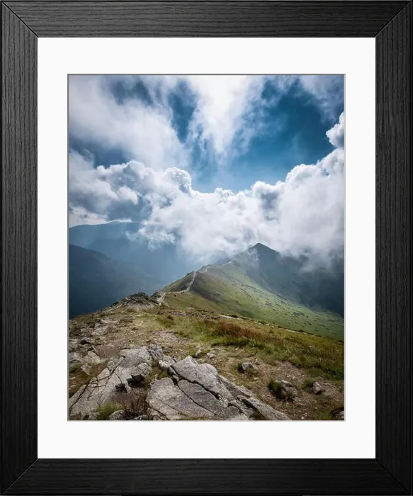 Framed Print : Scenic mountain view with dramatic low clouds at summer day in Tatra mountains, Poland Framed Print : Scenic mountain view with dramatic low clouds at summer day in Tatra mountains, Poland