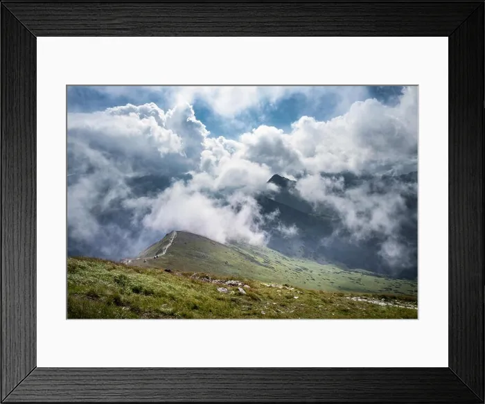 Framed Print : Scenic mountain view with dramatic low clouds at summer day in Tatra mountains, Poland Framed Print : Scenic mountain view with dramatic low clouds at summer day in Tatra mountains, Poland
