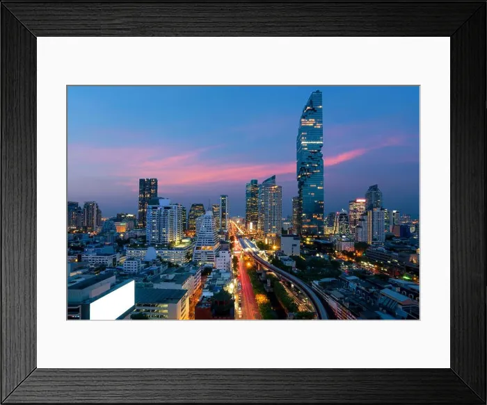 Framed Print : Bangkok Transportation at Dusk with Modern Business Building from top view in Bangkok, Thailand Framed Print : Bangkok Transportation at Dusk with Modern Business Building from top view in Bangkok, Thailand