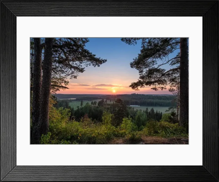 Framed Print : Scenery landscape view with beautiful sunset and evening light at summer in Finland Framed Print : Scenery landscape view with beautiful sunset and evening light at summer in Finland