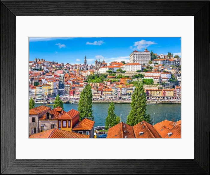 Framed Print : Porto, Portugal old town skyline from across the Douro River Framed Print : Porto, Portugal old town skyline from across the Douro River