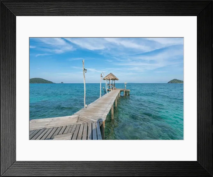 Framed Print : Wooden pier with boat in Phuket, Thailand. Summer, Travel, Vacation and Holiday concept Framed Print : Wooden pier with boat in Phuket, Thailand. Summer, Travel, Vacation and Holiday concept