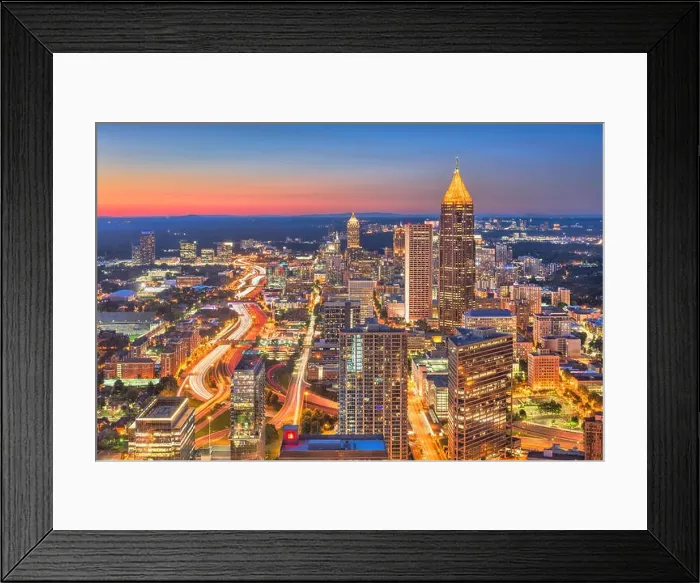 Framed Print : Atlanta, Georgia, USA downtown skyline over the highways at dusk Framed Print : Atlanta, Georgia, USA downtown skyline over the highways at dusk