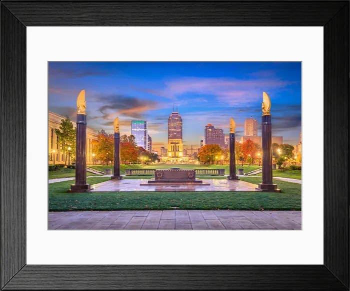 Framed Print : Indianapolis, Indiana, USA monuments and downtown skyline at dusk Framed Print : Indianapolis, Indiana, USA monuments and downtown skyline at dusk