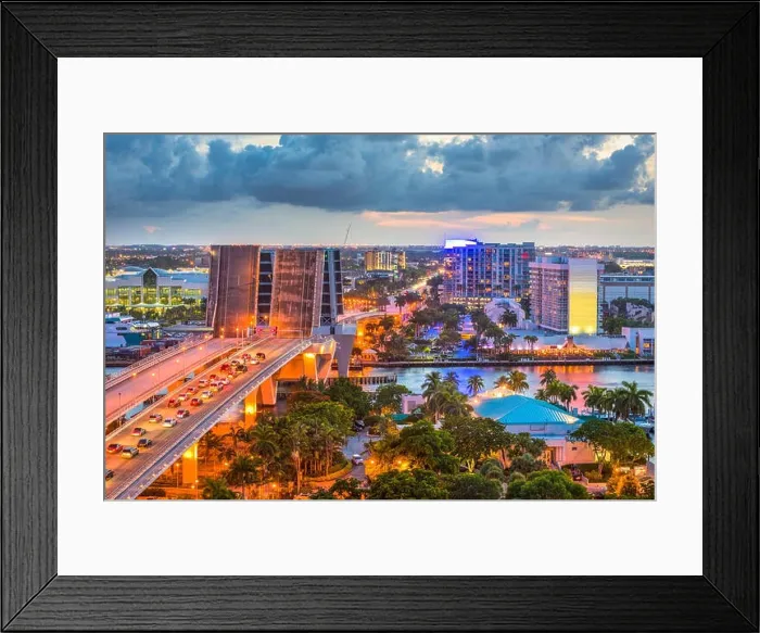 Framed Print : Fort Lauderdale, Florida, USA skyline drawbridge at dusk