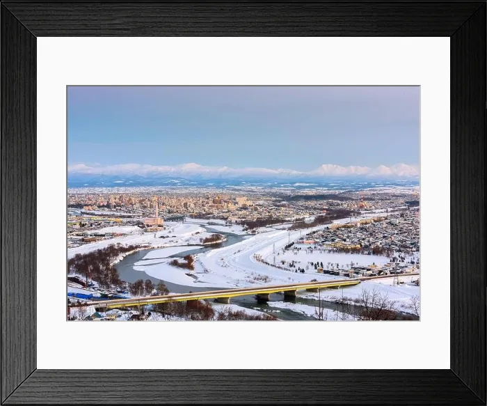Framed Print : Asahikawa, Japan twilight winter cityscape in Hokkaido Framed Print : Asahikawa, Japan twilight winter cityscape in Hokkaido