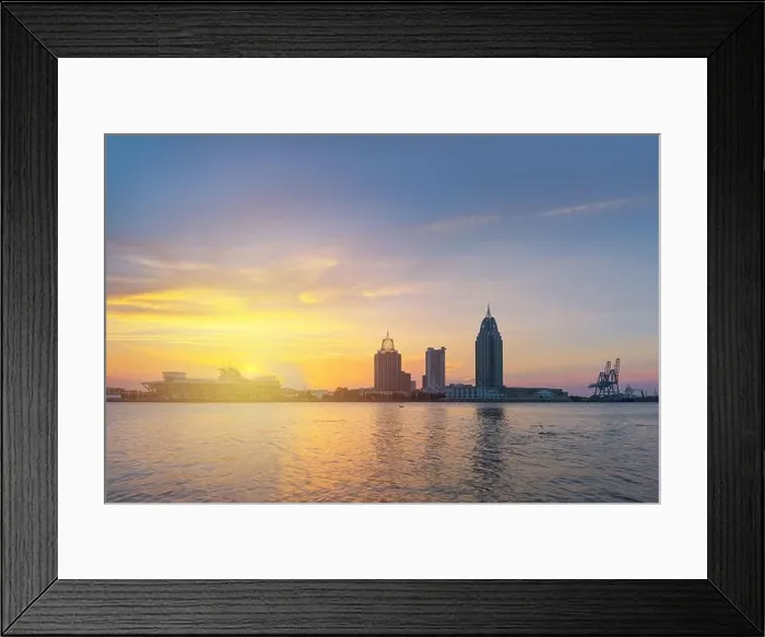 Framed Print : Mobile, Alabama, USA downtown skyline on the river at sunset Framed Print : Mobile, Alabama, USA downtown skyline on the river at sunset