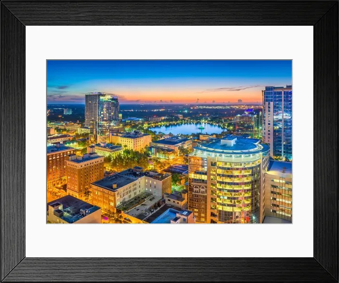 Framed Print : Orlando, Florida, USA aerial cityscape towards Lake Eola at dusk Framed Print : Orlando, Florida, USA aerial cityscape towards Lake Eola at dusk