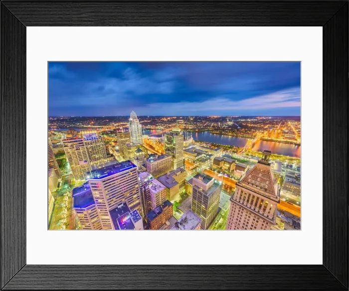 Framed Print : Cincinnati, Ohio, USA skyline from above at dusk Framed Print : Cincinnati, Ohio, USA skyline from above at dusk
