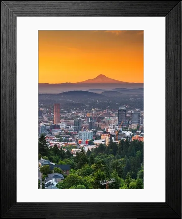 Framed Print : Portland, Oregon, USA skyline at dusk with Mt. Hood in the distance Framed Print : Portland, Oregon, USA skyline at dusk with Mt. Hood in the distance