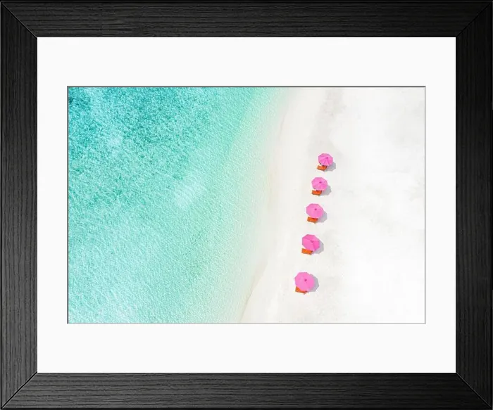Framed Print : Amazing aerial landscape in Maldives islands. Perfect blue sea and coral reef view from drone or plane. Exotic summer travel and vacation landscape