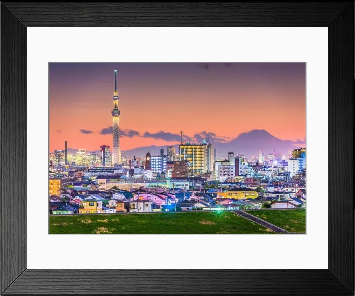 Framed Print : Tokyo, Japan cityscape with Mt. Fuji in the distance at dusk Framed Print : Tokyo, Japan cityscape with Mt. Fuji in the distance at dusk