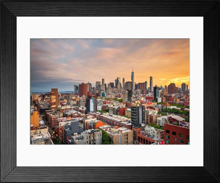 Framed Print : New York, New York, USA Lower Manhattan city skyline rooftop view at dusk Framed Print : New York, New York, USA Lower Manhattan city skyline rooftop view at dusk