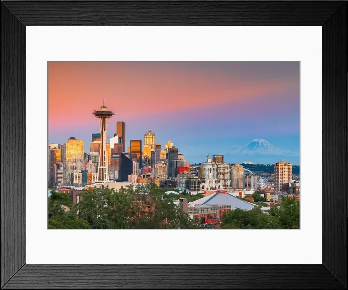 Framed Print : Seattle, Washington, USA downtown skyline at twilight with Mt. Rainier Framed Print : Seattle, Washington, USA downtown skyline at twilight with Mt. Rainier