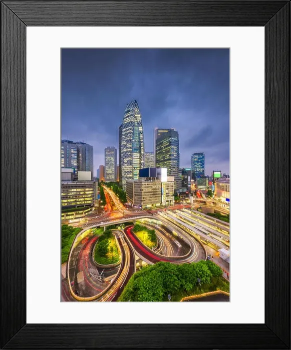 Framed Print : Tokyo, Japan cityscape over traffic loops in the Shinjuku financial district at night Framed Print : Tokyo, Japan cityscape over traffic loops in the Shinjuku financial district at night