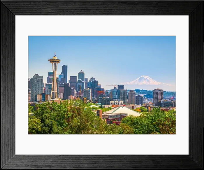 Framed Print : Seattle, Washington, USA downtown skyline with Mt. Rainier Framed Print : Seattle, Washington, USA downtown skyline with Mt. Rainier