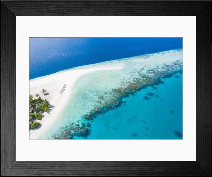 Framed Print : Amazing aerial landscape in Maldives islands. Perfect blue sea and coral reef view from drone or plane. Exotic summer travel and vacation landscape Framed Print : Amazing aerial landscape in Maldives islands. Perfect blue sea and coral reef view from drone or plane. Exotic summer travel and vacation landscape