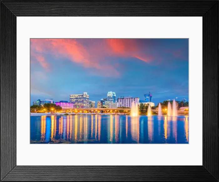 Framed Print : Orlando, Florida, USA aerial cityscape towards Lake Eola at dusk Framed Print : Orlando, Florida, USA aerial cityscape towards Lake Eola at dusk