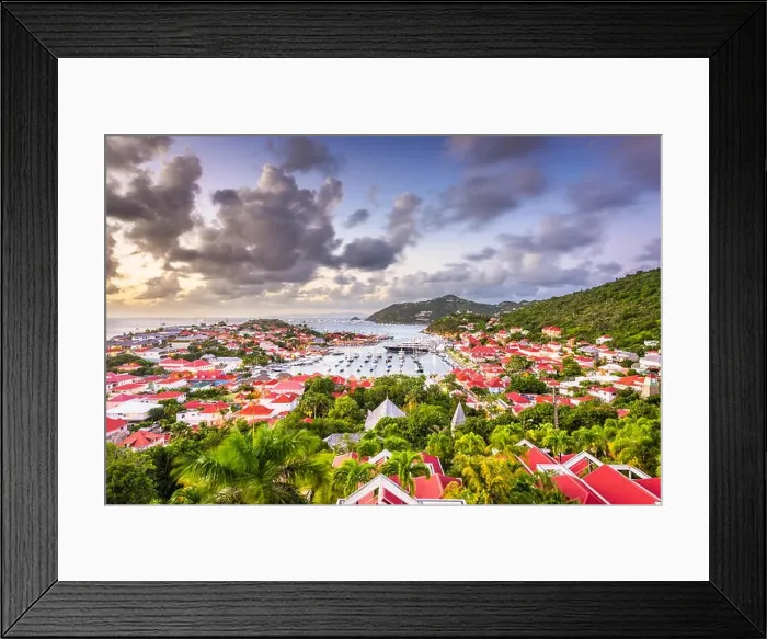 Framed Print : Gustavia, St. Barths town skyline in the Carribean at dusk Framed Print : Gustavia, St. Barths town skyline in the Carribean at dusk
