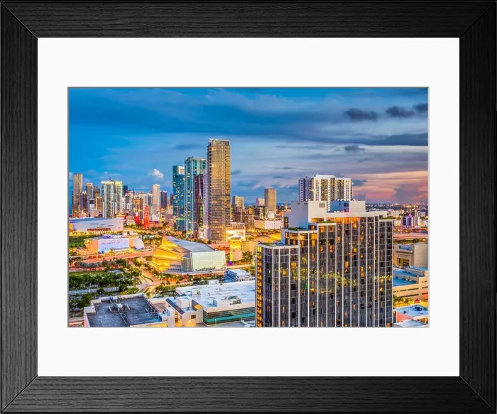 Framed Print : Miami, Florida, USA aerial skyline at dusk Framed Print : Miami, Florida, USA aerial skyline at dusk