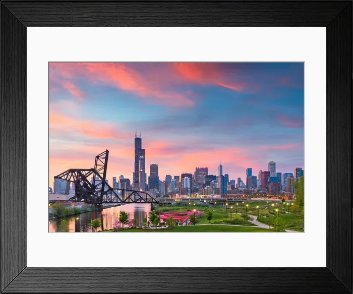 Framed Print : Chicago, Illinois, USA park and downtown skyline at twilight Framed Print : Chicago, Illinois, USA park and downtown skyline at twilight