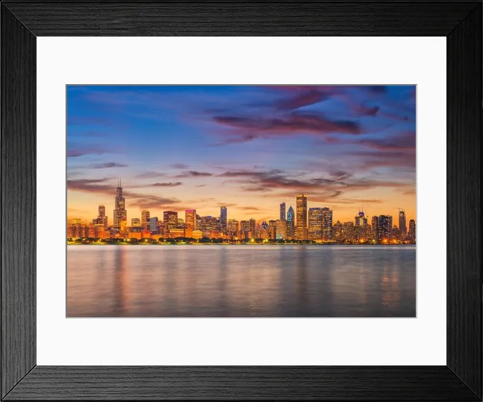 Framed Print : Chicago, Illinois, USA downtown skyline from Lake Michigan at dusk Framed Print : Chicago, Illinois, USA downtown skyline from Lake Michigan at dusk