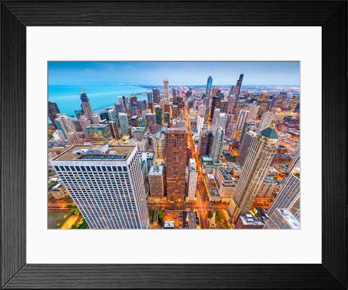 Framed Print : Chicago, Illinois, USA aerial cityscape at dusk Framed Print : Chicago, Illinois, USA aerial cityscape at dusk