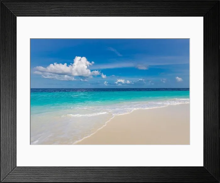 Framed Print : Closeup of sand on beach and blue summer sky. Panoramic beach landscape. Empty tropical beach seascape. Relaxing summer vibes, positive mood inspire Framed Print : Closeup of sand on beach and blue summer sky. Panoramic beach landscape. Empty tropical beach seascape. Relaxing summer vibes, positive mood inspire