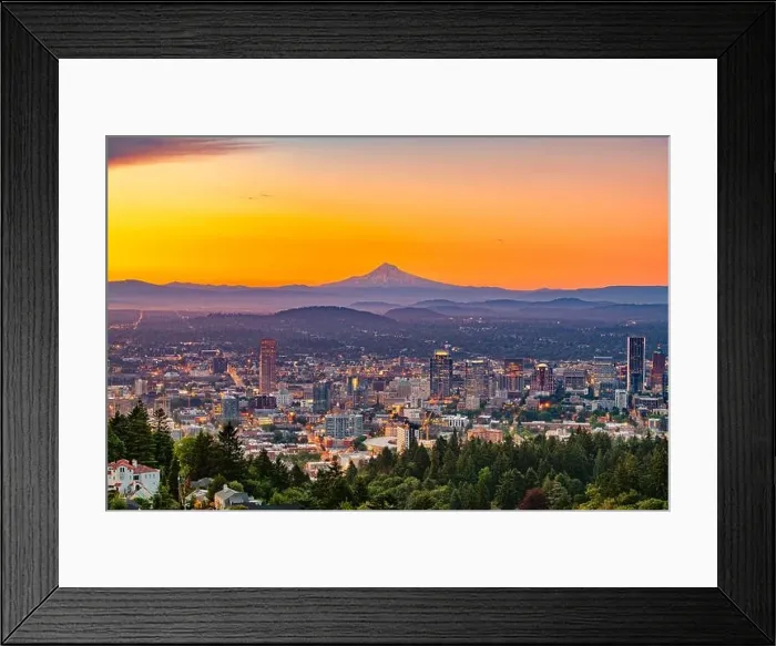 Framed Print : Portland, Oregon, USA downtown skyline with Mt. Hood at dawn Framed Print : Portland, Oregon, USA downtown skyline with Mt. Hood at dawn