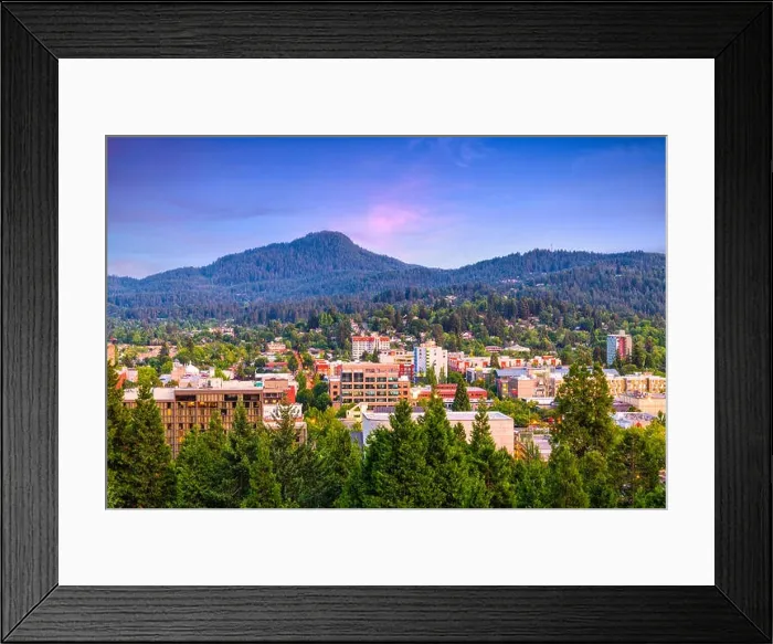 Framed Print : Eugene, Oregon, USA downtown cityscape at dusk Framed Print : Eugene, Oregon, USA downtown cityscape at dusk