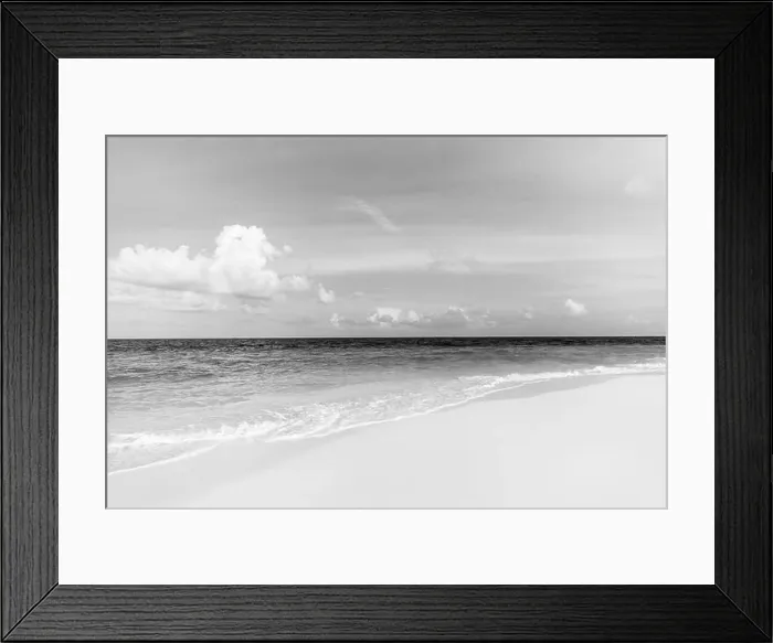 Framed Print : Black and white landscape sand waves beach summer sky. Panoramic beach landscape. Tropical beach seascape. Relaxing summer vibes positive mood inspire Framed Print : Black and white landscape sand waves beach summer sky. Panoramic beach landscape. Tropical beach seascape. Relaxing summer vibes positive mood inspire