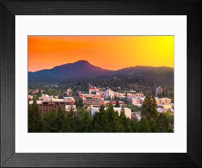 Framed Print : Eugene, Oregon, USA downtown cityscape at dusk Framed Print : Eugene, Oregon, USA downtown cityscape at dusk