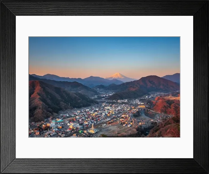 Framed Print : Otsuki, Japan Skyline with Mt. Fuji at twilight Framed Print : Otsuki, Japan Skyline with Mt. Fuji at twilight