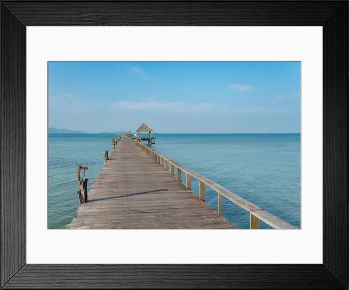 Framed Print : Wooden pier with boat in Phuket, Thailand. Summer, Travel, Vacation and Holiday concept Framed Print : Wooden pier with boat in Phuket, Thailand. Summer, Travel, Vacation and Holiday concept